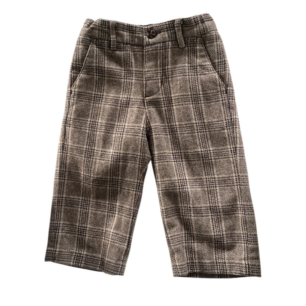 Janie and Jack Plaid Wool Blend Pants Neutral Academia Kids Size 12-18 Months